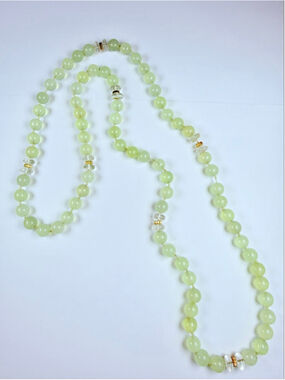 14K Gold Icy Translucent Jade 570 CT Natural 10MM Bead 36" Knotted Necklace 114g